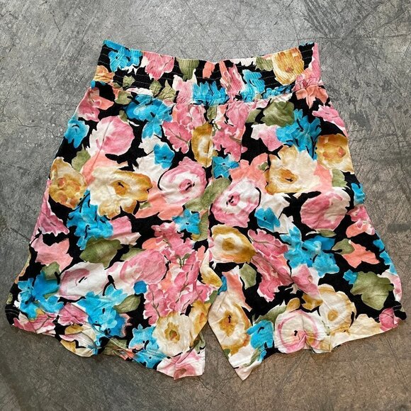 Vintage 80s Bugle Boy Anchor Blue Floral High Waisted Mom Shorts Womens Medium - Picture 9 of 12